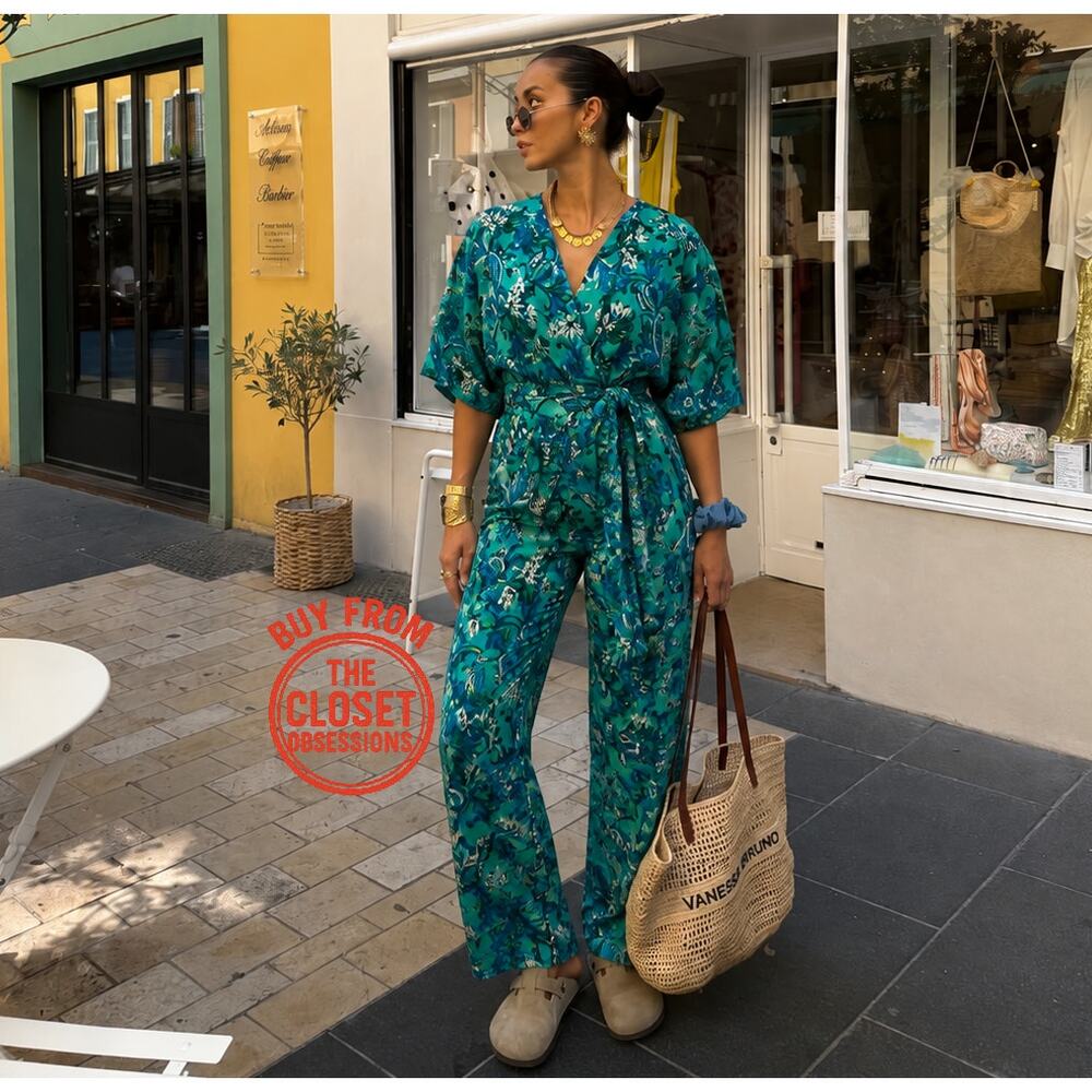 Zara NWT Blue Paisley Belted Wide Leg Jumpsuit S - Picture 6 of 16